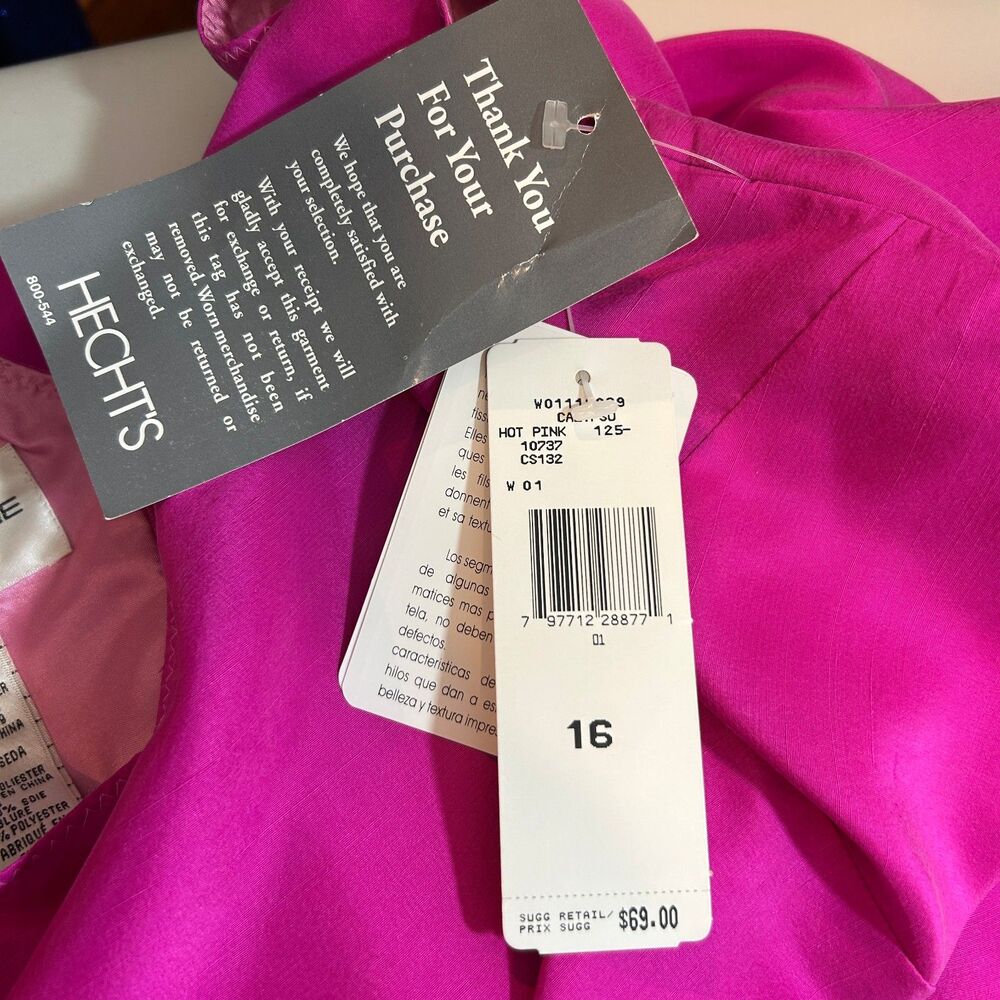 Evan Picone Hot Pink 100% Silk Sleeveless Dress Size 16 NWT Chic Career Event - Picture 6 of 12